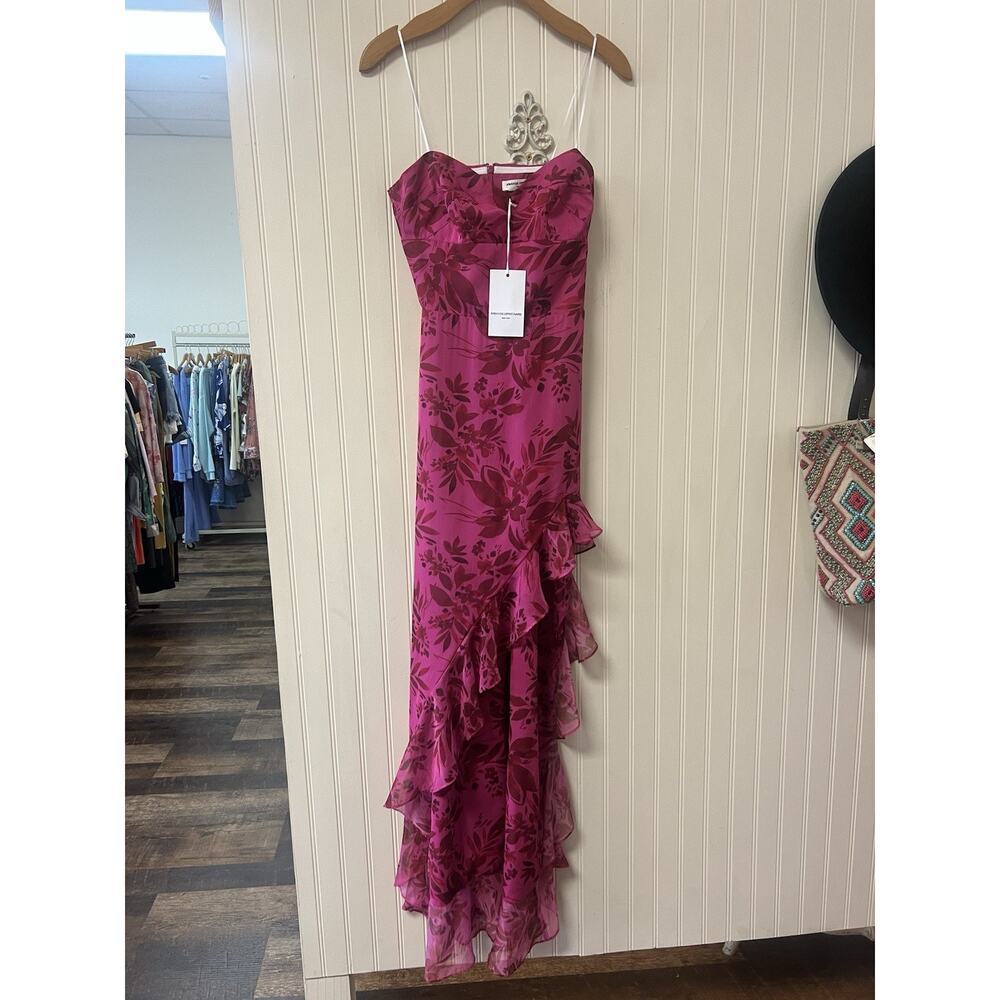 NWT Amanda Uprichard Eden Gown In Ella Print Floral Ruffle Pink Size Medium - Picture 5 of 8